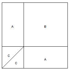 an area with three rectangles in it and the letters abc, b, c