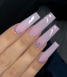 21st Birthday Acrylic Nails, Colour Nails Acrylic, Nails Long Purple, Ombre With Rhinestones, Birthday Acrylic Nails, Birthday Nails Long, Feb Nails, Euphoria Nails, Spring Acrylic Nails