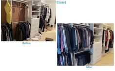 the before and after pictures show how to organize your closet