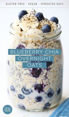 blueberry chia overnight oats in a glass jar