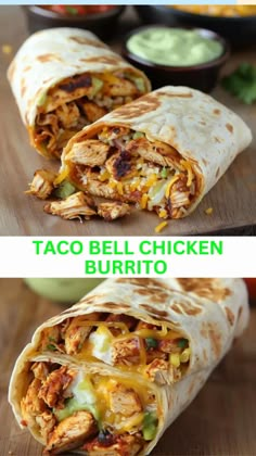 chicken burrito cut in half and stacked on top of each other