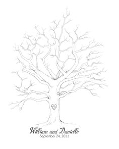 a drawing of a tree with the words william and danielle written on it