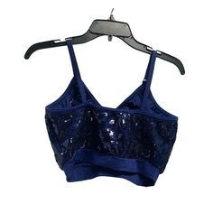 Kelle Womens Size Large L Sports Sequined Bra Top Shirt Crop Blue K8T7 85% Nylon 15% Lycra Features: * Sports Bra Size: Womens L Blue Stretch Tank Top For Sportswear, Blue Stretch Sportswear Tank Top, Sporty Navy Top For Spring, Blue Stretch Nylon Tops, Blue Stretch Tank Top For Training, Fitted Summer Training Top, Fitted Tops For Summer Training, Fitted Tops For Training In Summer, Blue Nylon Athleisure Tops