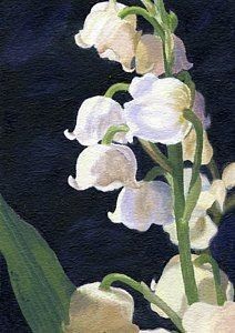 a painting of white flowers on a black background