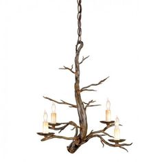 a chandelier with five candles hanging from it's center and branches in the middle