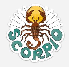 a sticker with an image of a scorpion and the words cor on it