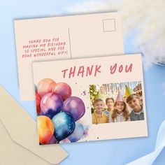 two thank cards with balloons on them