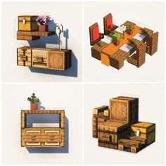 four different types of furniture made out of wood