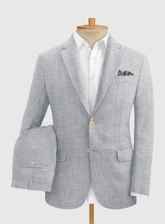 Maintain a distinct professional appearance by adding an extra bit of flair with our Italian Zod Light Gray Linen suit. Crafted from linen, this suit will keep you cool, sharp and stylish in summers. Combine it with a matching waistcoat, a crisp white and brown derby shoes. 
 
 Look Includes  Italian Zod Light Gray Linen Fabric  Two Button Jacket Style  Notch Lapel   Corozo   Beige  Buttons  Single Vent  Three Cuff Buttons  Two Welted Back Pockets on Trousers   
 You can change the look during c Light Grey Tweed Suit, Gray Linen Suit, Grey Tweed Suit, White Linen Suit, Green Velvet Jacket, Chevron Pants, Royal Blue Suit, Brown Derby, Suit Ideas