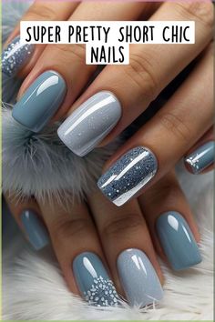 Super Pretty Short Chic Nails Nail Design Gel Short, Gel Nails 2024 Trends Fall, Holiday Nails Winter Christmas Square, Holiday Nails Blue And Silver, Christmas Gel Nail Ideas For Short Nails, Winter Gel Nails Ideas Short, Blue Manicure Ideas For Short Nails, Short Dip Nails Winter, Gel Nails Short Design