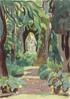 an image of a painting of a path in the woods