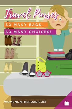 a woman is trying to travel purses so many choices