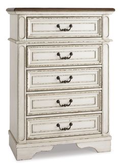 an antique white dresser with drawers