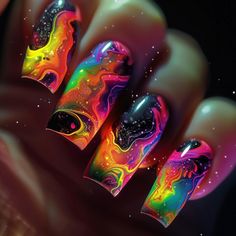 #nail #winternails #summernails #spacenails #nails #acrylicnails #selfcare #valentinesnails #springnails #manicure #pedicure Edc Nails Designs, Edc Nails, Nail Polish Art Designs, Graffiti Nails, Neon Nail Designs, Negative Space Nails, Witchy Nails, Space Nails, Poster Inspiration