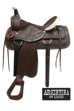 an image of a horse saddle with the name argentina out later on it's side