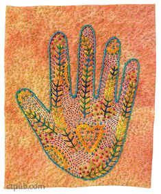 an embroidered hand with leaves on it