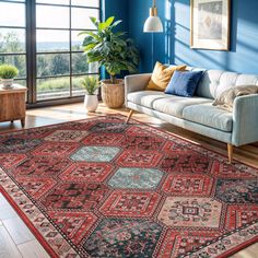 Our rug features a stylish blend of Persian, traditional, and oriental design, crafted with high-quality fibers and exceptional workmanship. The vibrant array of lovely colors adds an inviting touch to any space. Not only is it aesthetically pleasing, but it also boasts practical qualities such as being easy to clean - simply toss it in the washing machine. Its pet-friendly nature ensures durability, making it resistant to shedding and offering a non-slip surface, making it a perfect choice for Red Rectangle, Area Rug Blue, Rustic Rug, Rug Blue, Rustic Rugs, Lovely Colors, Aesthetically Pleasing, Blue Area Rugs, Rug Size