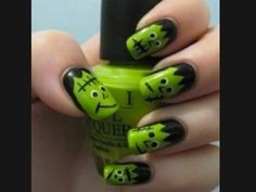 frankenstein nails... funny! Halloween Frankenstein Nails, Diy Halloween Nail Art, Frankenstein Nails, Tikkun Olam, Fun Manicure, Halloween Nails Diy, Nail Art Halloween, Cute Halloween Nails