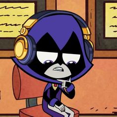 a cartoon character with headphones on