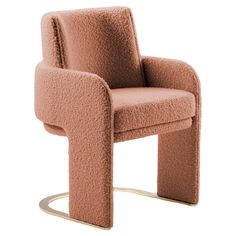 the chair is made out of fabric and has a metal base, with a rounded armrest