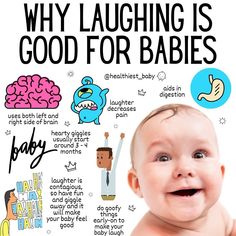 a baby is smiling with the caption'why laughing is good for babies '