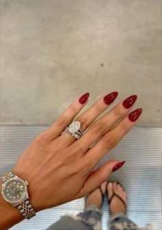 Emrata Nails, Alex Earle Nails, September 2024 Nails, Moscow Mule Nails, Short Red Almond Nails, Almond Red Nails, Sopranos Quotes, Red Matte Nails, Dark Red Nails