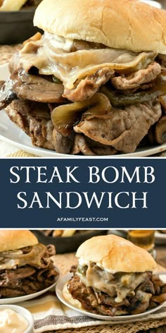 steak bomb sandwich on a plate with the title above it