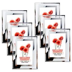 four framed pictures with red flowers on them