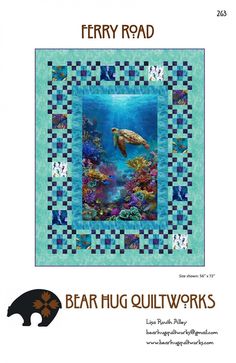 the front cover of a quilt book with an image of a turtle swimming in the ocean