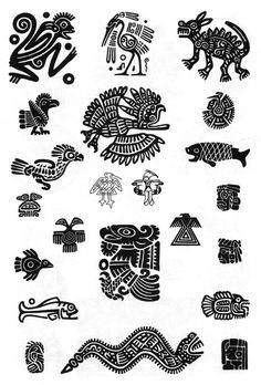 an old black and white drawing of different designs