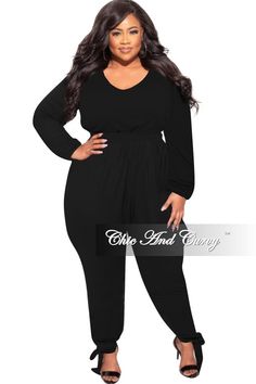 Polyester %: 95 Spandex %: 5 Belt is sold separately Jumpsuit Black Plus Size, Harem Jumpsuits, Chic And Curvy, Final Sale, Jumpsuit, Spandex, Plus Size, Black