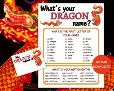 what's your dragon name? printable activity for kids to learn how to spell