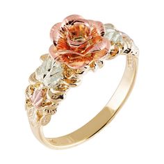 Featuring a beautifully crafted rose-gold flower accented by green- and rose-gold leaf accents, this Black Hills Gold ring is an elegant addition to your ensembles.Click on this JEWELRY & WATCHES GUIDE to learn about fit, styles, materials and more! Featuring a beautifully crafted rose-gold flower accented by green- and rose-gold leaf accents, this Black Hills Gold ring is an elegant addition to your ensembles.Click on this JEWELRY & WATCHES GUIDE to learn about fit, styles, materials and more! Black Hills Gold Rings, Black Hills Gold Jewelry, Fantasy Ring, Cute Engagement Rings, Black Hills Gold, Black Hills, Fancy Jewelry, Cute Rings, Pretty Rings