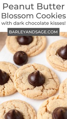 peanut butter blossom cookies with dark chocolate kisses