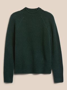 Relaxed Mock-Neck Sweater | Banana Republic Dark Green Sweater, Unique Yarn, Warm Sweater, Roll Neck Sweater, Short Cut, Sweater Gift, Green Gifts, Warm Sweaters, Mock Neck Sweater