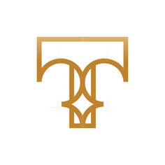 the letter t is made up of two intersecting lines and has a gold color on it