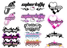 the logos for different types of stickers are shown in this image, including hearts and stars