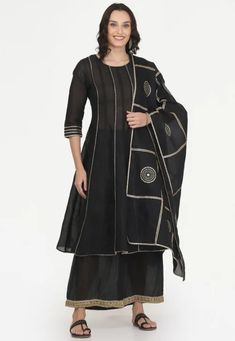 Gota Embellished Cotton Pakistani Suit in Black Elegant Black Salwar Kameez With Gota Work, Traditional Embellished Black Salwar Kameez, Unstitched Embroidered Black Salwar Kameez, Black Embroidered Georgette Salwar Kameez, Black Semi-stitched Georgette Salwar Kameez, Black Salwar