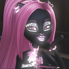 a cartoon character with pink hair and black makeup