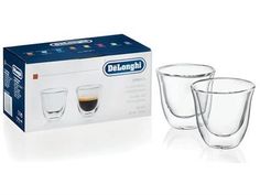 three glasses are sitting next to each other in front of a box with the same product on it