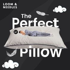 a man laying on top of a pillow with feathers flying around him and the words, the perfect pillow