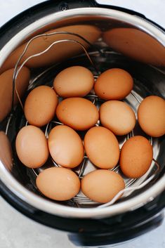 several brown eggs in an electric pressure cooker