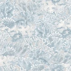 a white and blue wallpaper with corals on it