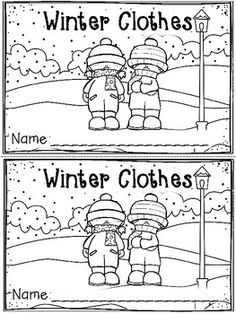 winter clothes coloring pages with two children in the snow and one is holding an umbrella