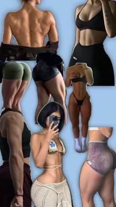 the woman is showing off her muscles and assorted butts while looking at her cell phone