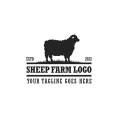 a sheep farm logo is shown in black and white with the words, sheep farm logo your tagline goes here