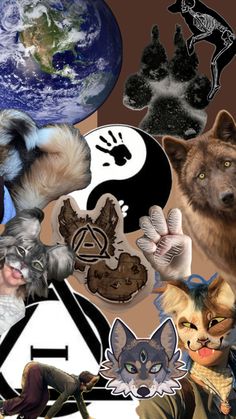 a collage of different animals and symbols