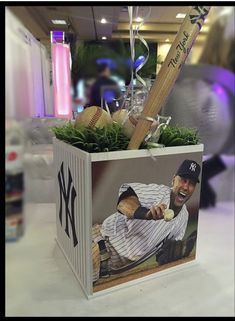 a new york yankees baseball themed planter