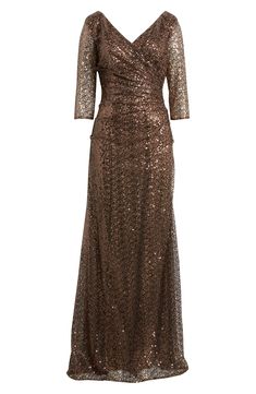 a brown dress with sequins on it