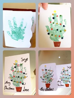 handprint christmas cards are shown in four different ways